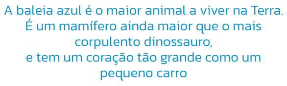 A baleia azul  o maior animal a viver na Terra.  um mamfero ainda maior que o mais corpulento dinossauro, 
e tem um corao to grande como um pequeno carro